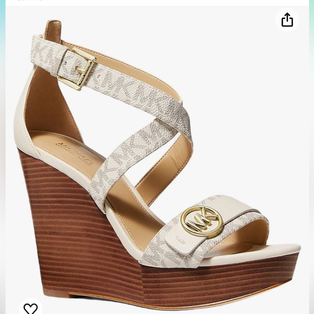 Michael Kors Carmen Logo Faux Leather Wedge Sandal Brand Newno Box